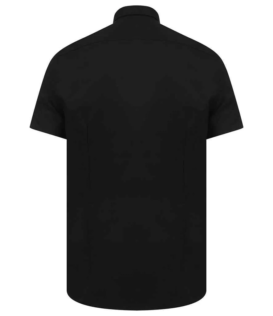 Henbury Modern Short Sleeve Slim Fit Oxford Shirt | Black