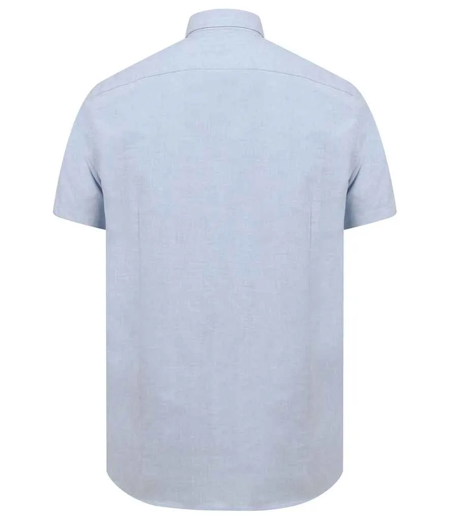 Henbury Modern Short Sleeve Slim Fit Oxford Shirt | Blue