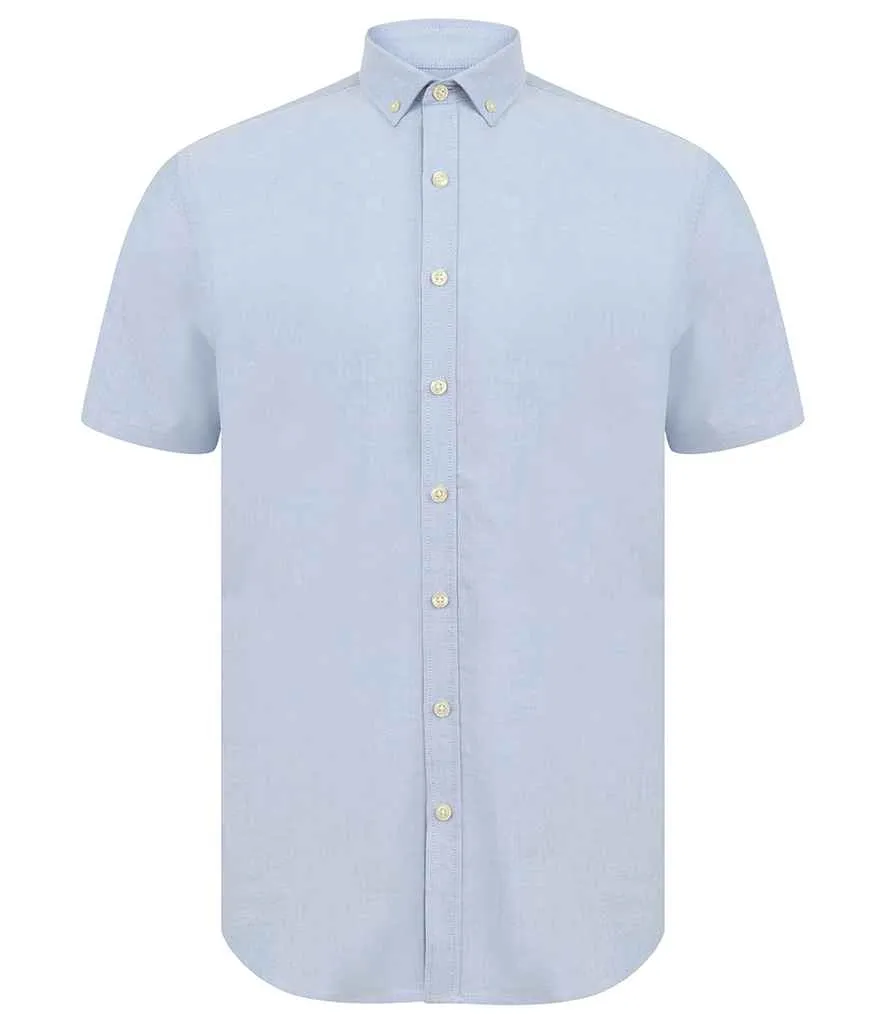 Henbury Modern Short Sleeve Slim Fit Oxford Shirt | Blue
