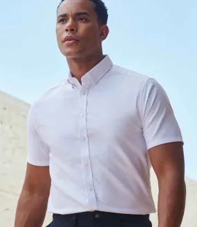 Henbury Modern Short Sleeve Slim Fit Oxford Shirt | White