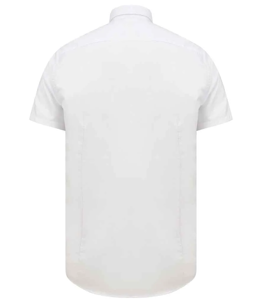 Henbury Modern Short Sleeve Slim Fit Oxford Shirt | White