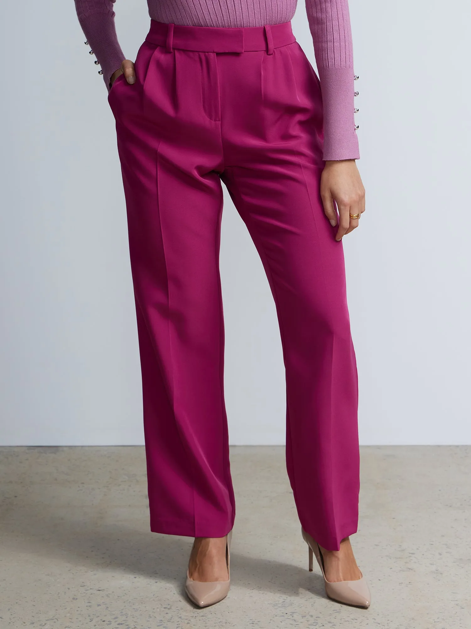 High Rise Pleated Wide Leg Pants
