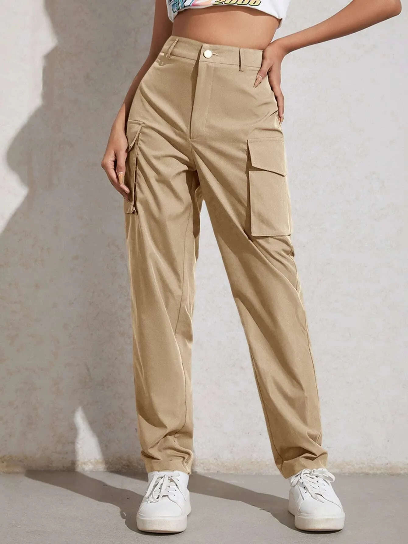 High Waist Flap Pocket Zipper Pants