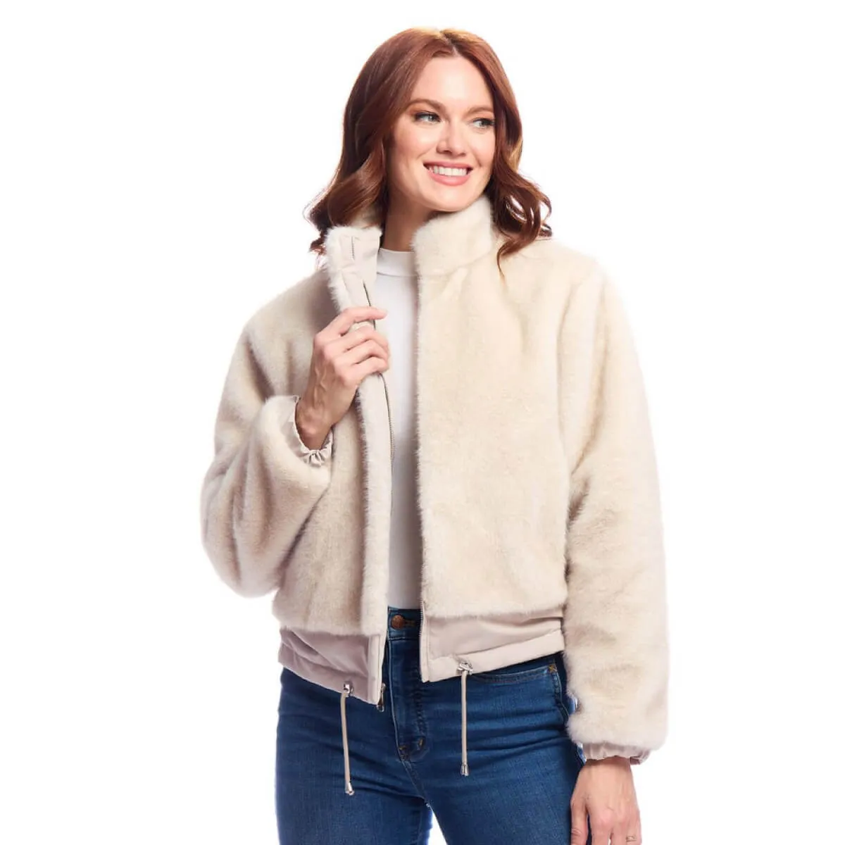 Ivory Insta Reversible Faux Fur Zip Jacket