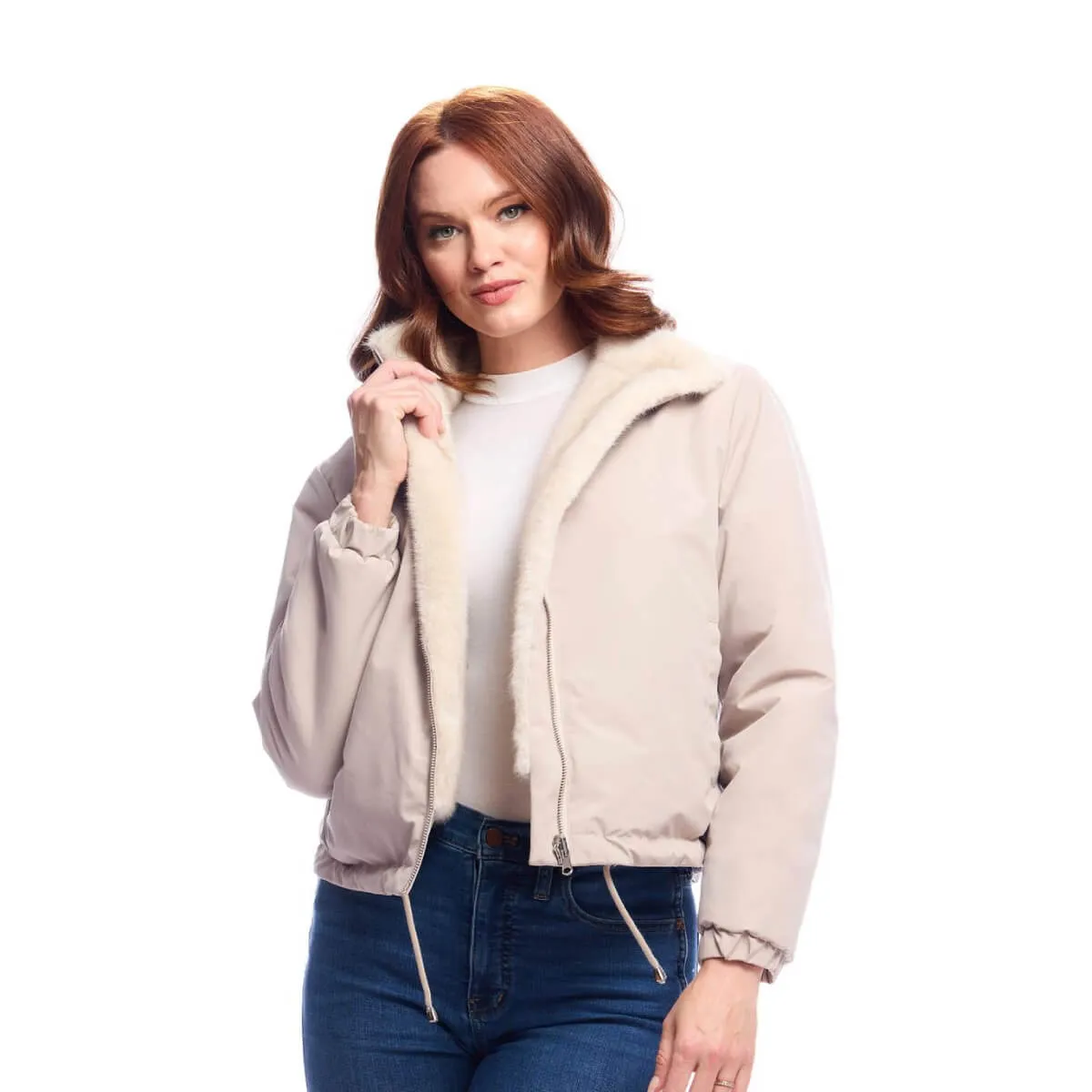 Ivory Insta Reversible Faux Fur Zip Jacket
