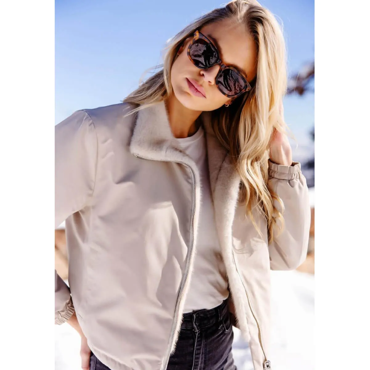 Ivory Insta Reversible Faux Fur Zip Jacket