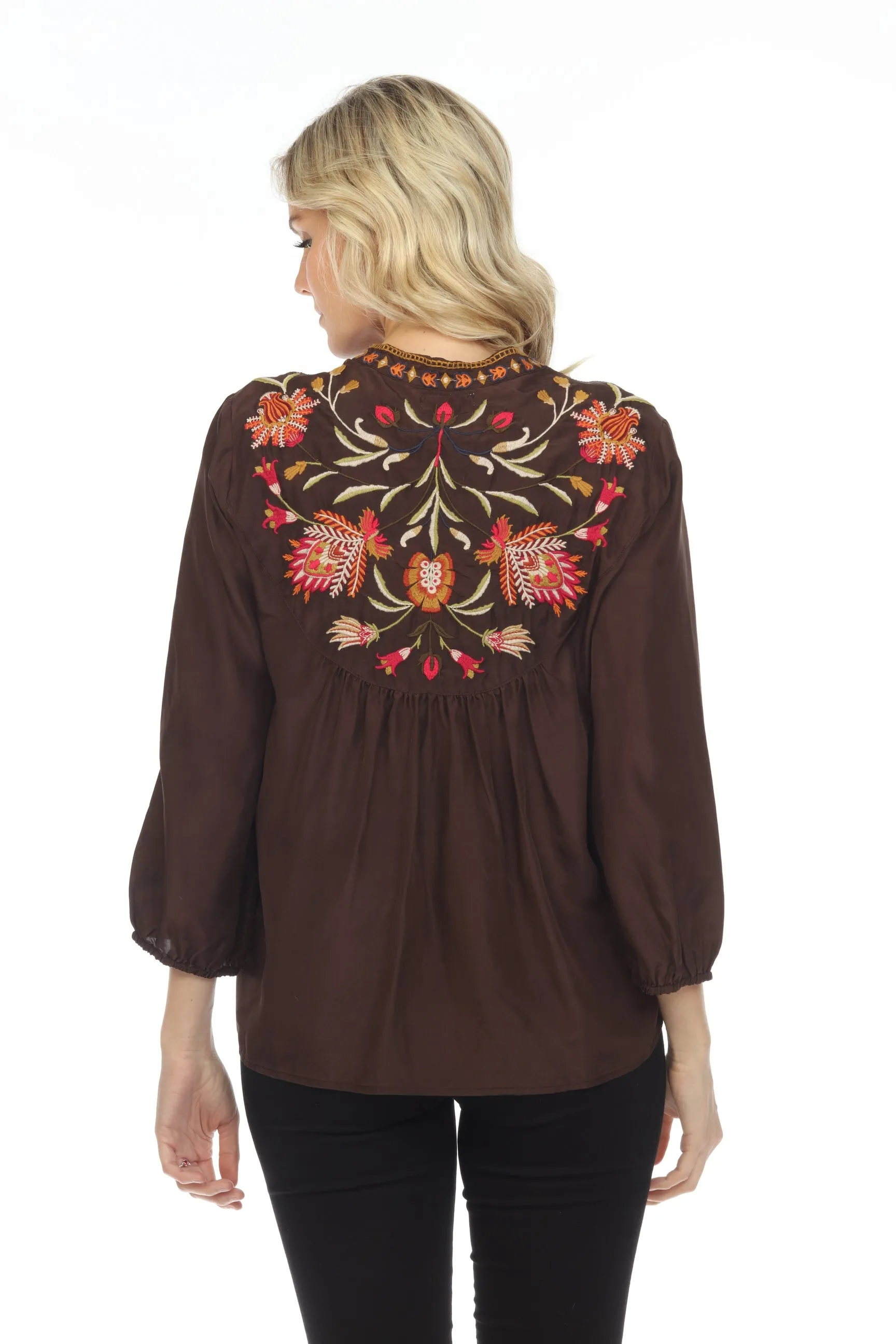 Johnny Was Workshop Brown Rosalva Paris Effortless Blouse Boho Chic W14622