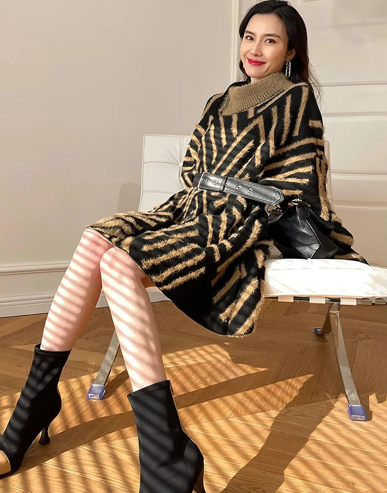Josephine Striped Faux Fur Chunky Sweater
