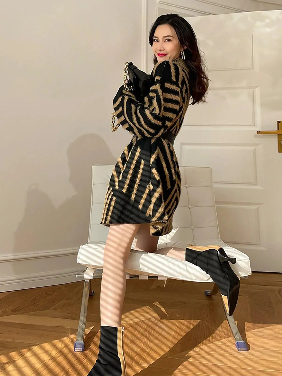Josephine Striped Faux Fur Chunky Sweater