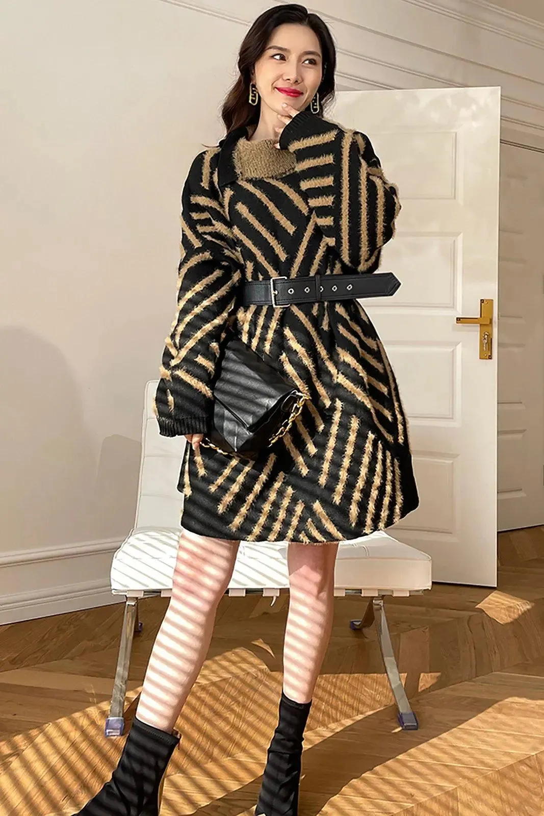 Josephine Striped Faux Fur Chunky Sweater