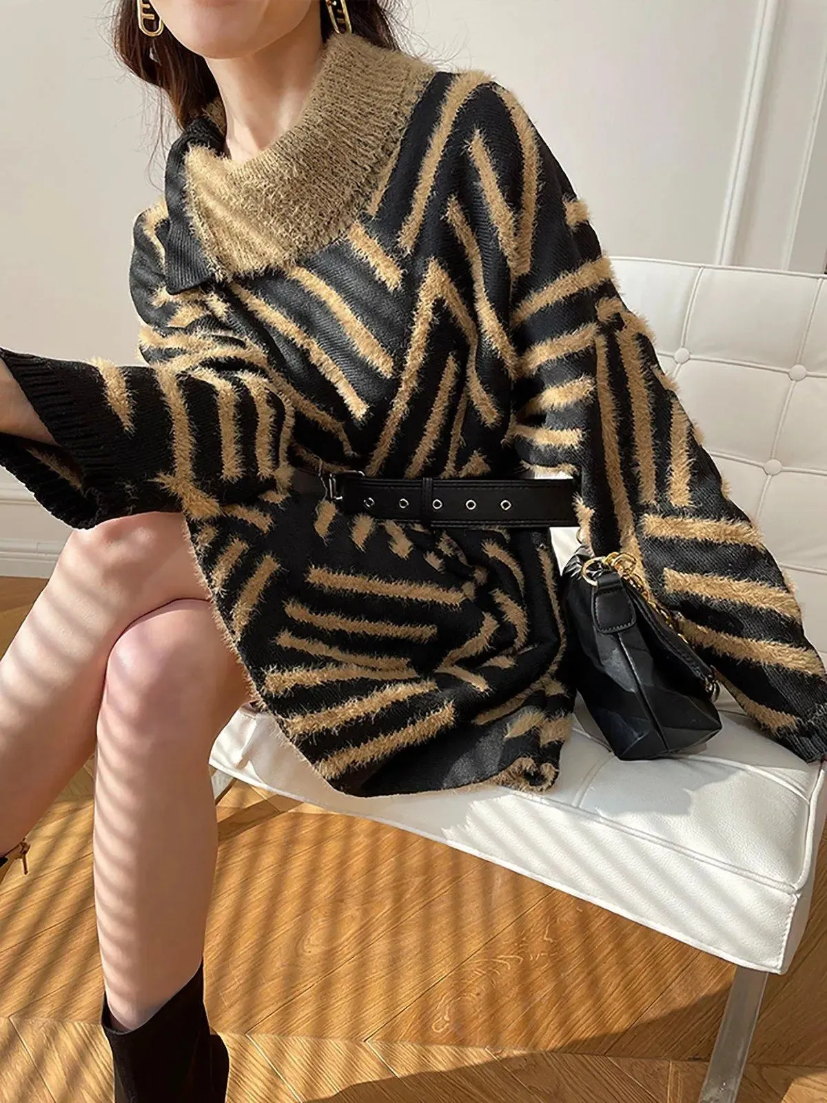 Josephine Striped Faux Fur Chunky Sweater