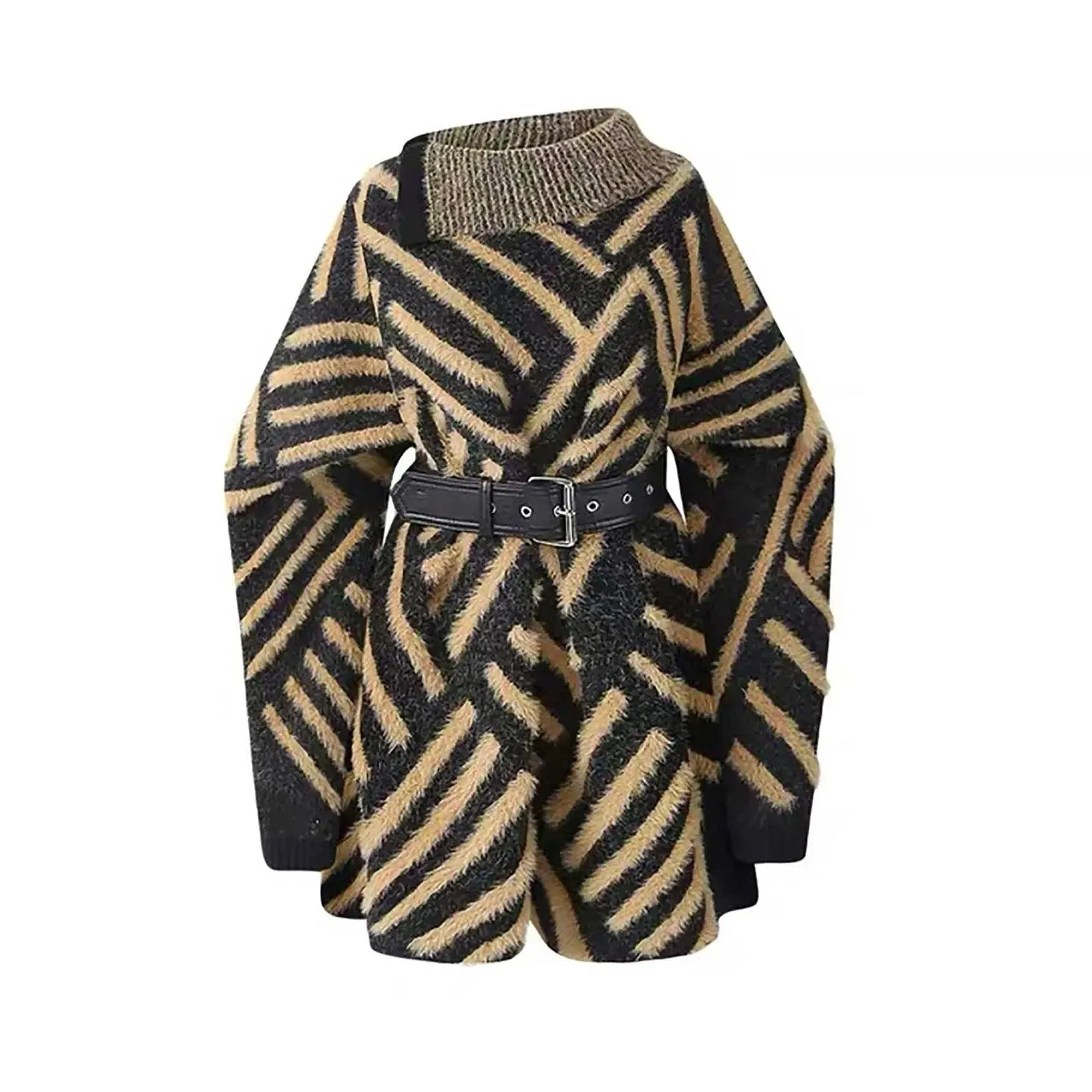 Josephine Striped Faux Fur Chunky Sweater