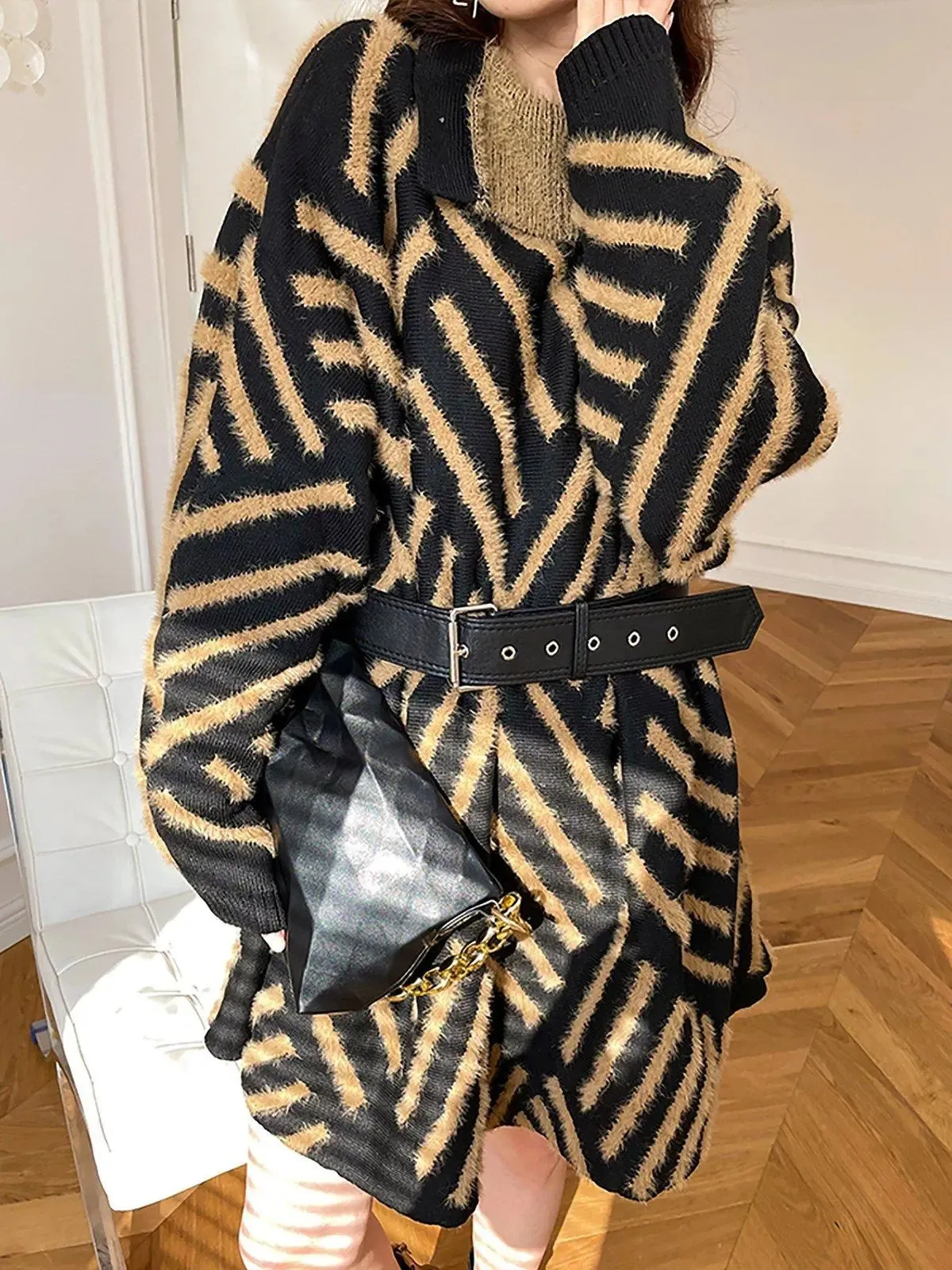 Josephine Striped Faux Fur Chunky Sweater