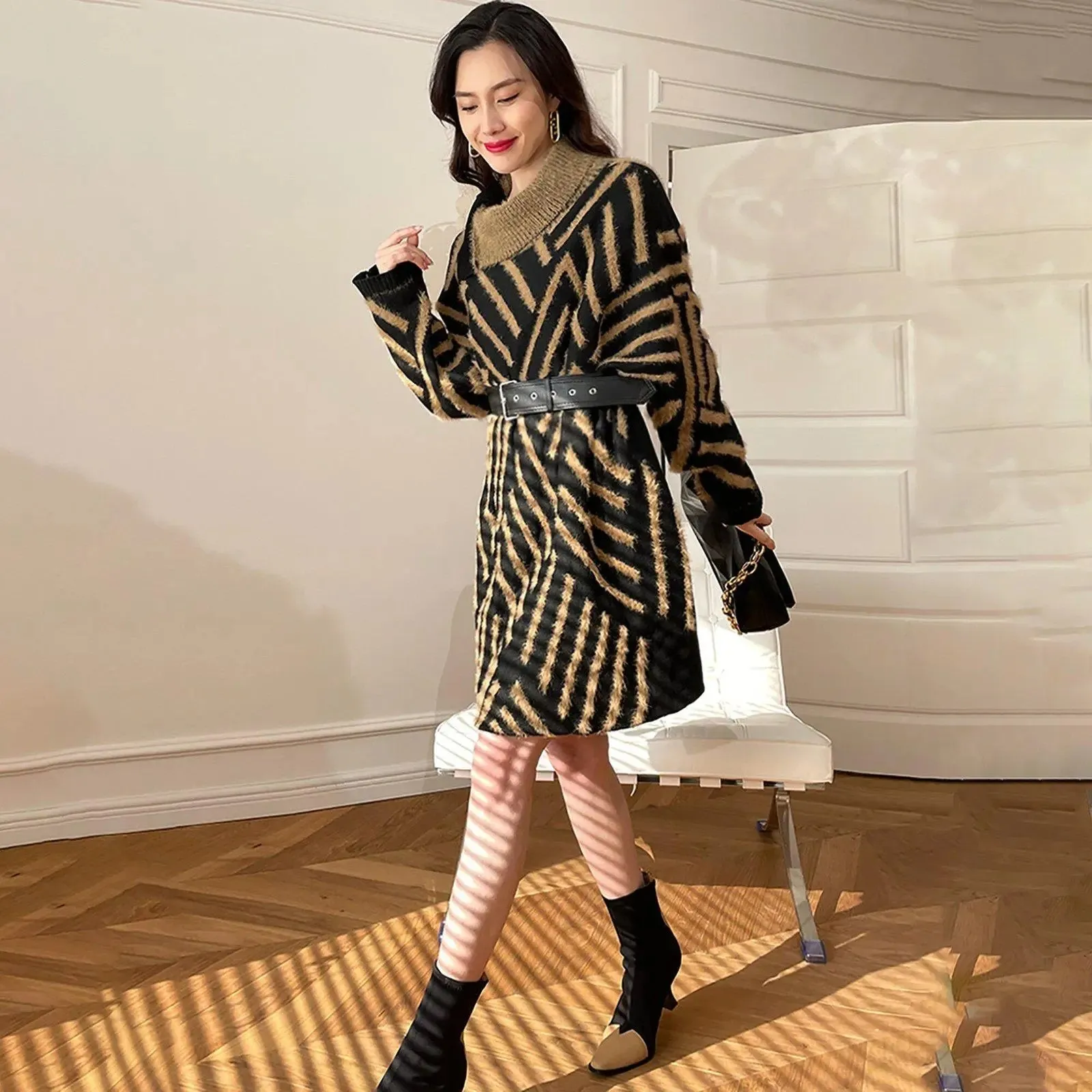 Josephine Striped Faux Fur Chunky Sweater