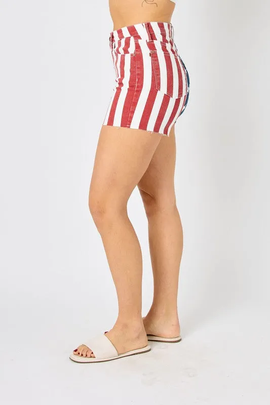 Judy Blue High Rise Americana Flag Fray Hem Shorts 150273
