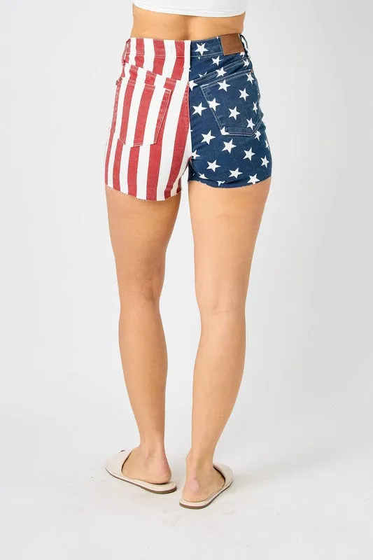 Judy Blue High Rise Americana Flag Fray Hem Shorts 150273