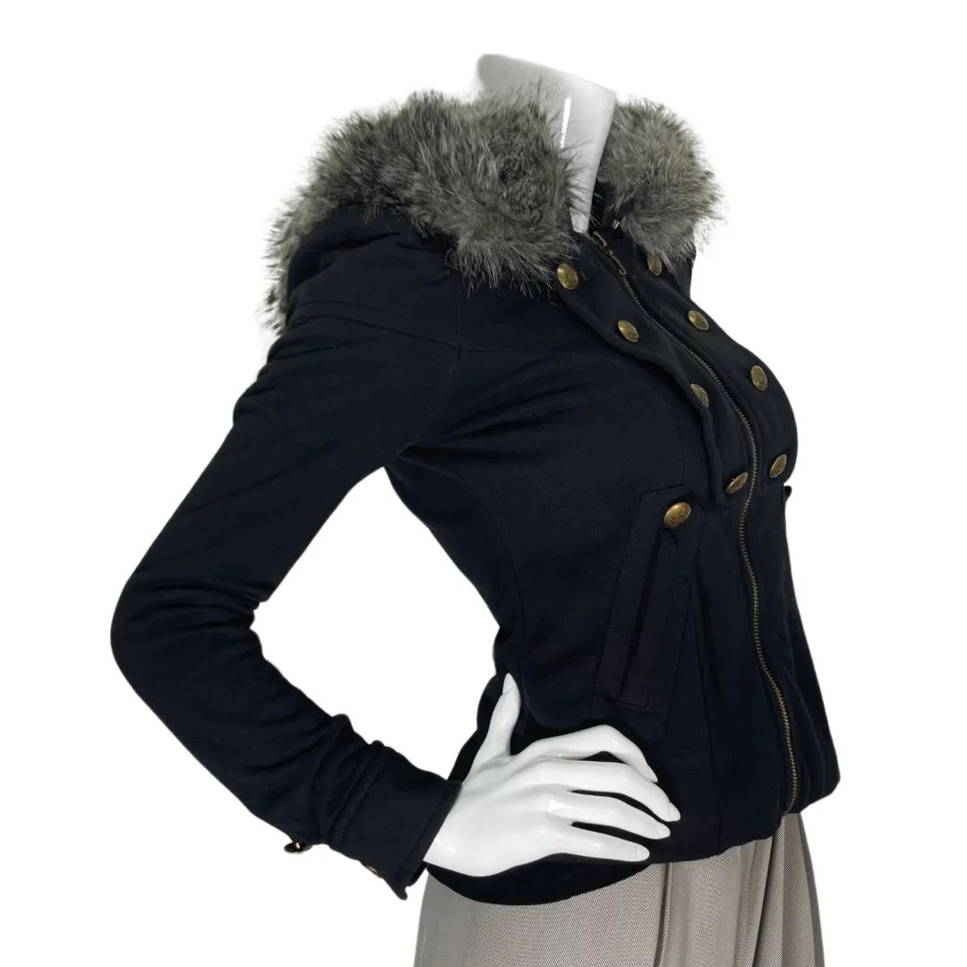 Juicy Couture Black Jacket with Fur Hoodie Trim