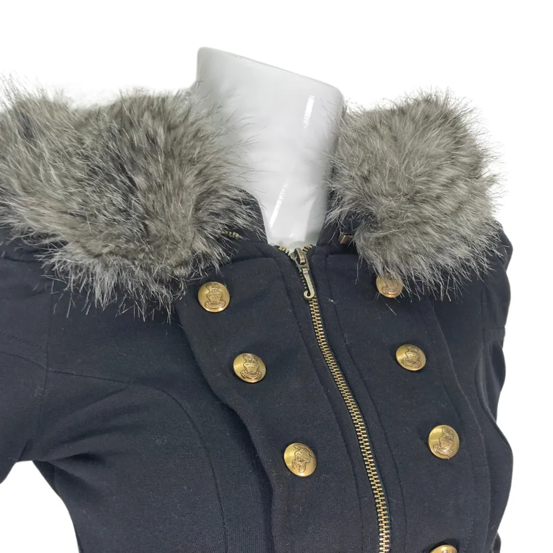 Juicy Couture Black Jacket with Fur Hoodie Trim