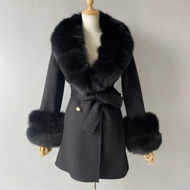 Jxwatcher Cashmere Coats Real Fox Fur Collar