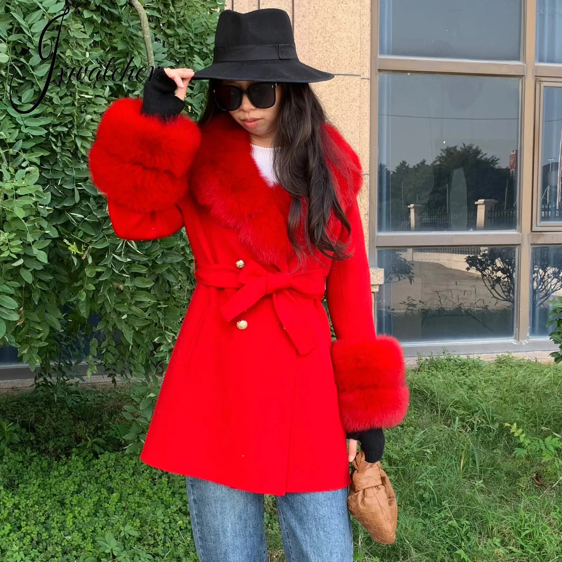 Jxwatcher Cashmere Coats Real Fox Fur Collar
