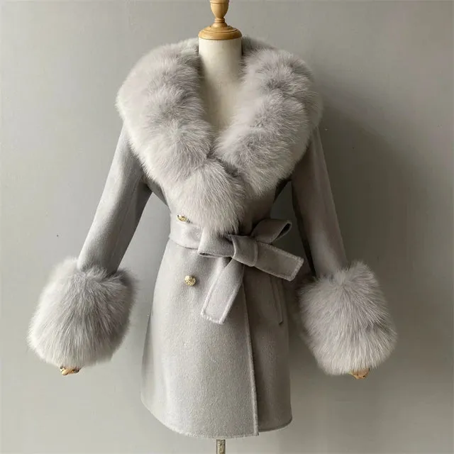 Jxwatcher Cashmere Coats Real Fox Fur Collar