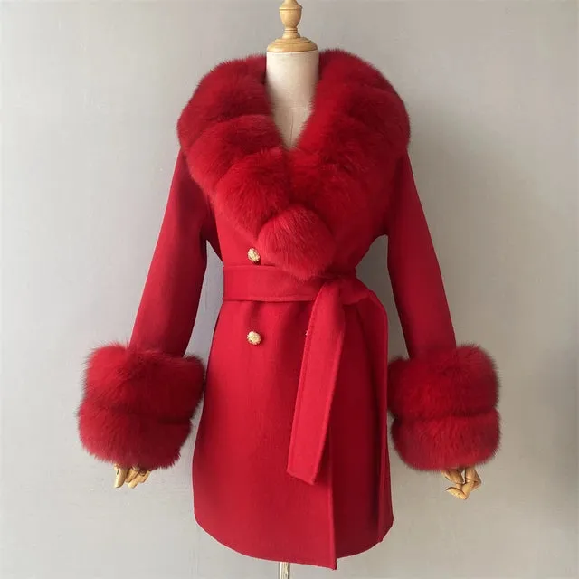 Jxwatcher Cashmere Coats Real Fox Fur Collar