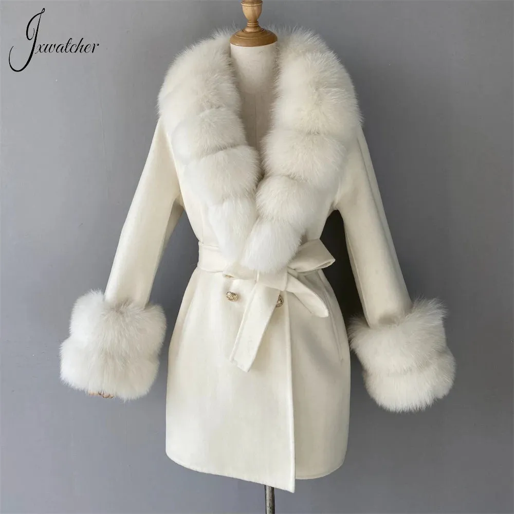 Jxwatcher Cashmere Coats Real Fox Fur Collar