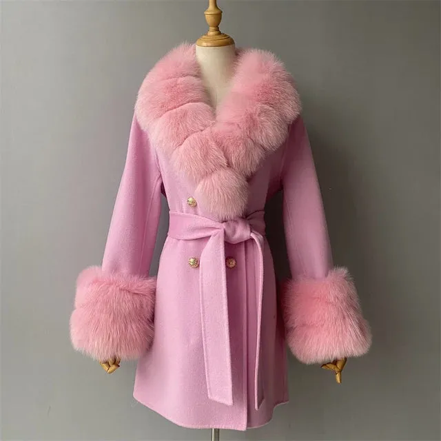 Jxwatcher Cashmere Coats Real Fox Fur Collar