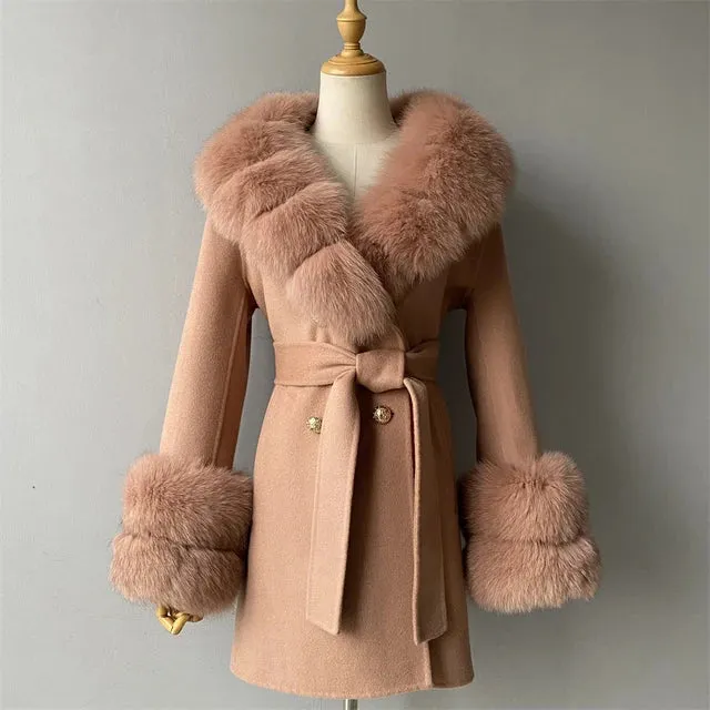 Jxwatcher Cashmere Coats Real Fox Fur Collar