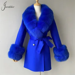 Jxwatcher Cashmere Coats Real Fox Fur Collar
