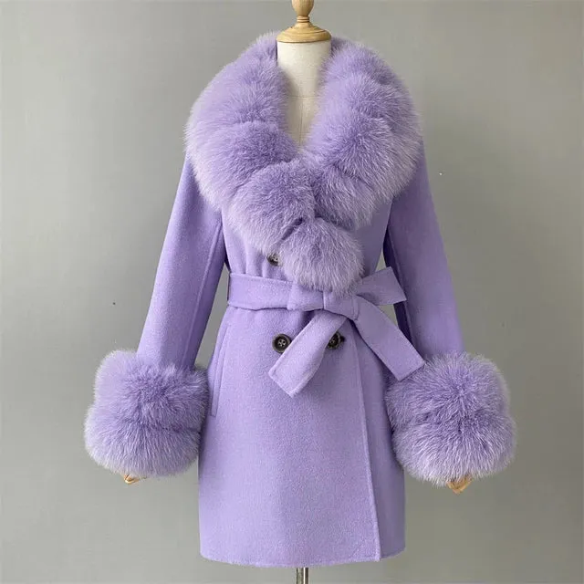 Jxwatcher Cashmere Coats Real Fox Fur Collar