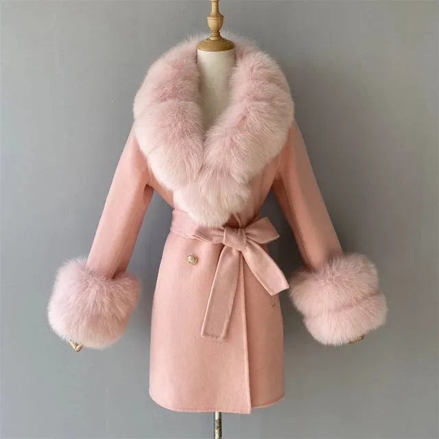 Jxwatcher Cashmere Coats Real Fox Fur Collar