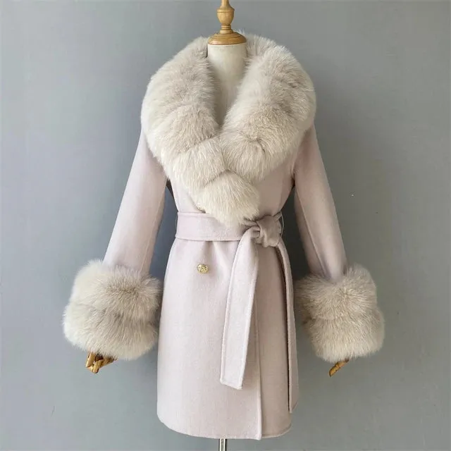 Jxwatcher Cashmere Coats Real Fox Fur Collar