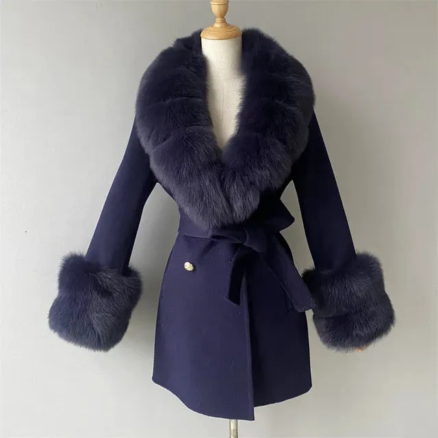 Jxwatcher Cashmere Coats Real Fox Fur Collar