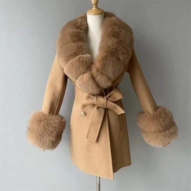 Jxwatcher Cashmere Coats Real Fox Fur Collar