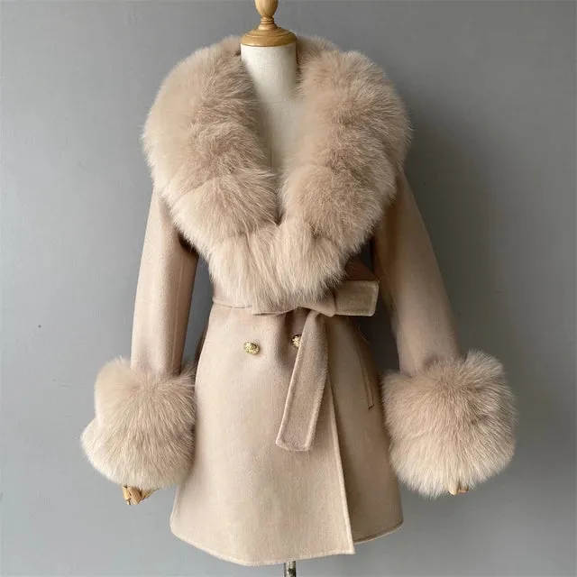 Jxwatcher Cashmere Coats Real Fox Fur Collar