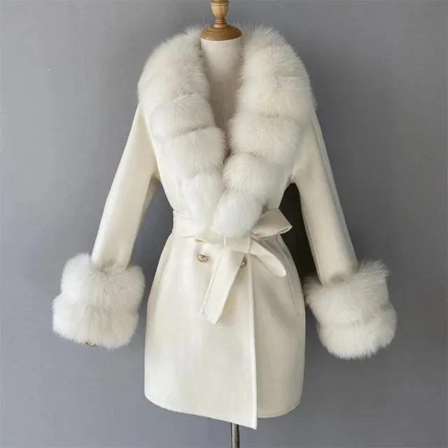 Jxwatcher Cashmere Coats Real Fox Fur Collar