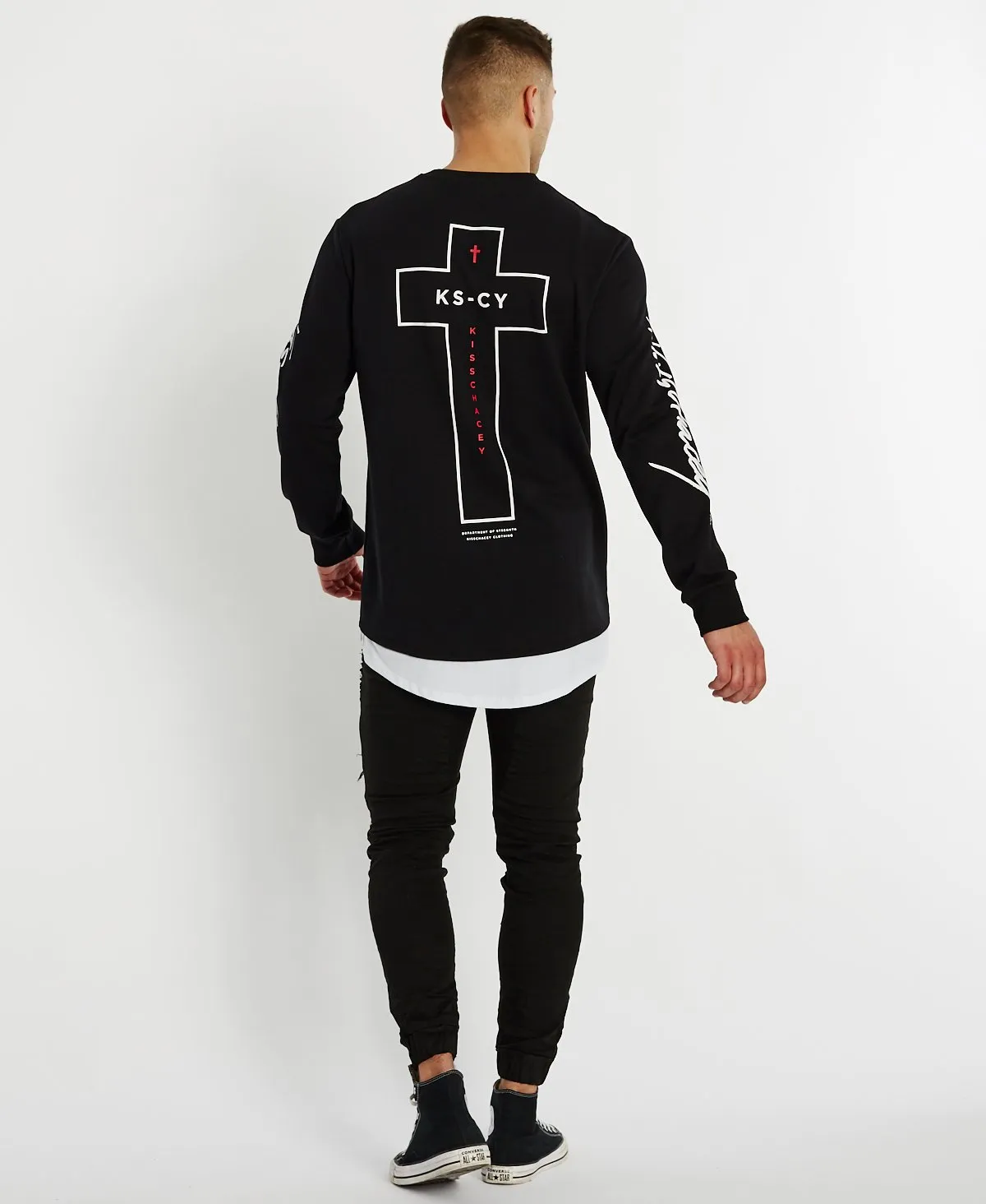 Kiss Chacey MENS FORTUNA LAYERED HEM SWEATER - JET BLACK