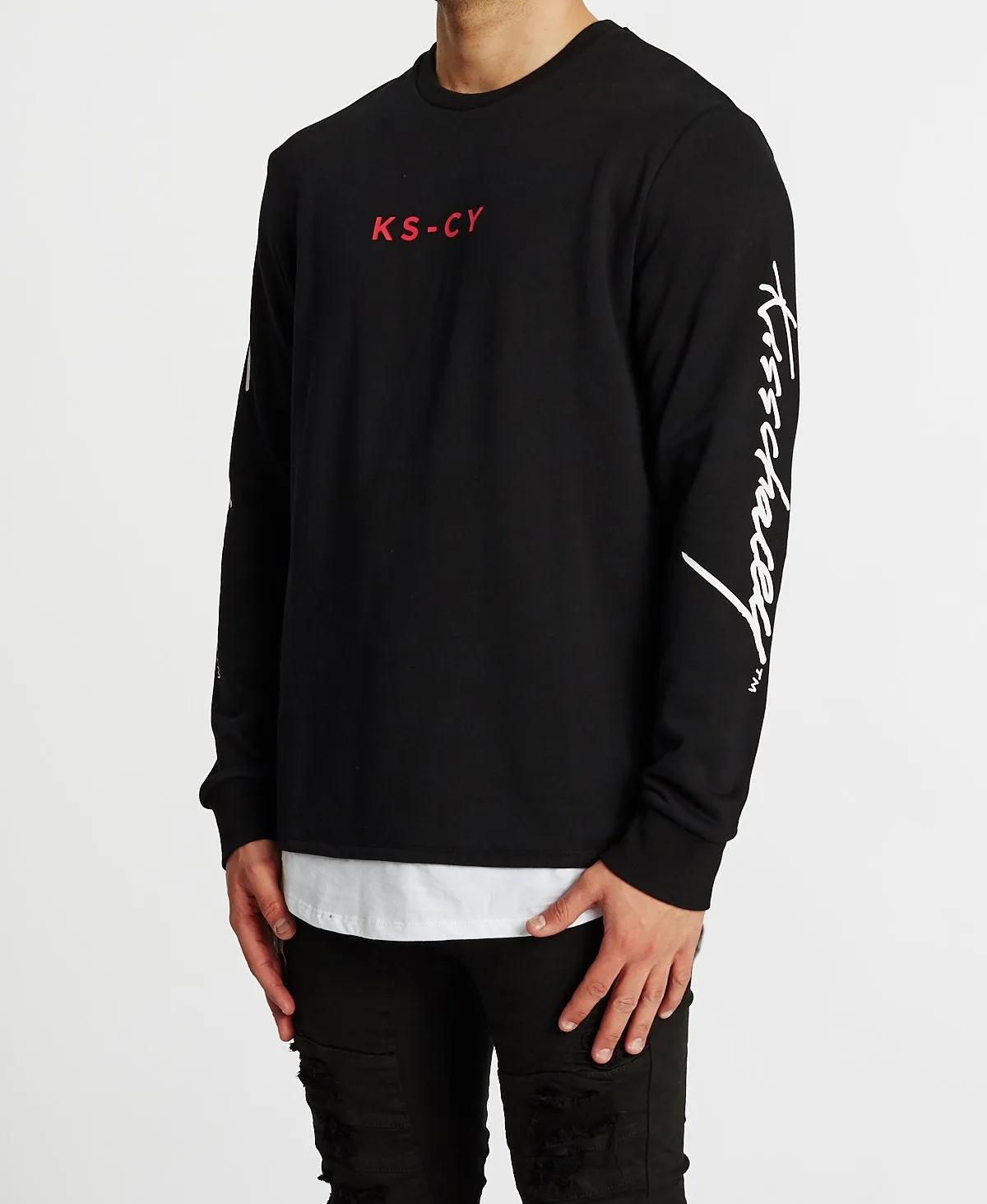 Kiss Chacey MENS FORTUNA LAYERED HEM SWEATER - JET BLACK