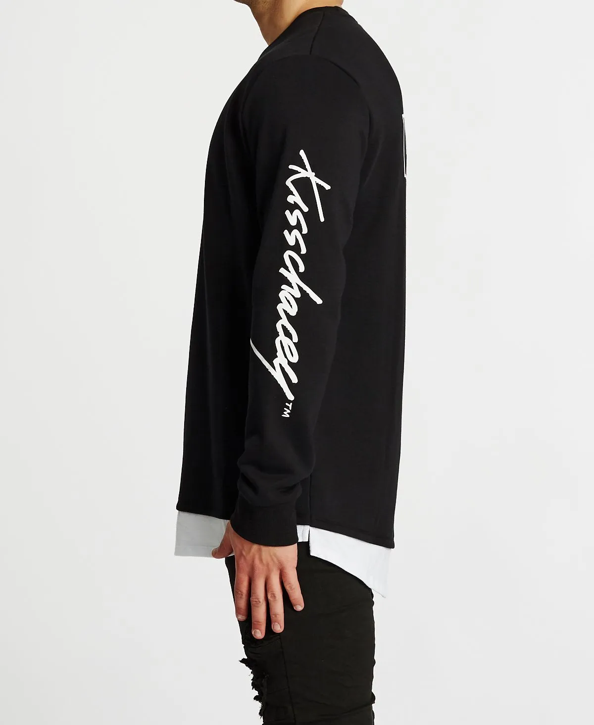 Kiss Chacey MENS FORTUNA LAYERED HEM SWEATER - JET BLACK