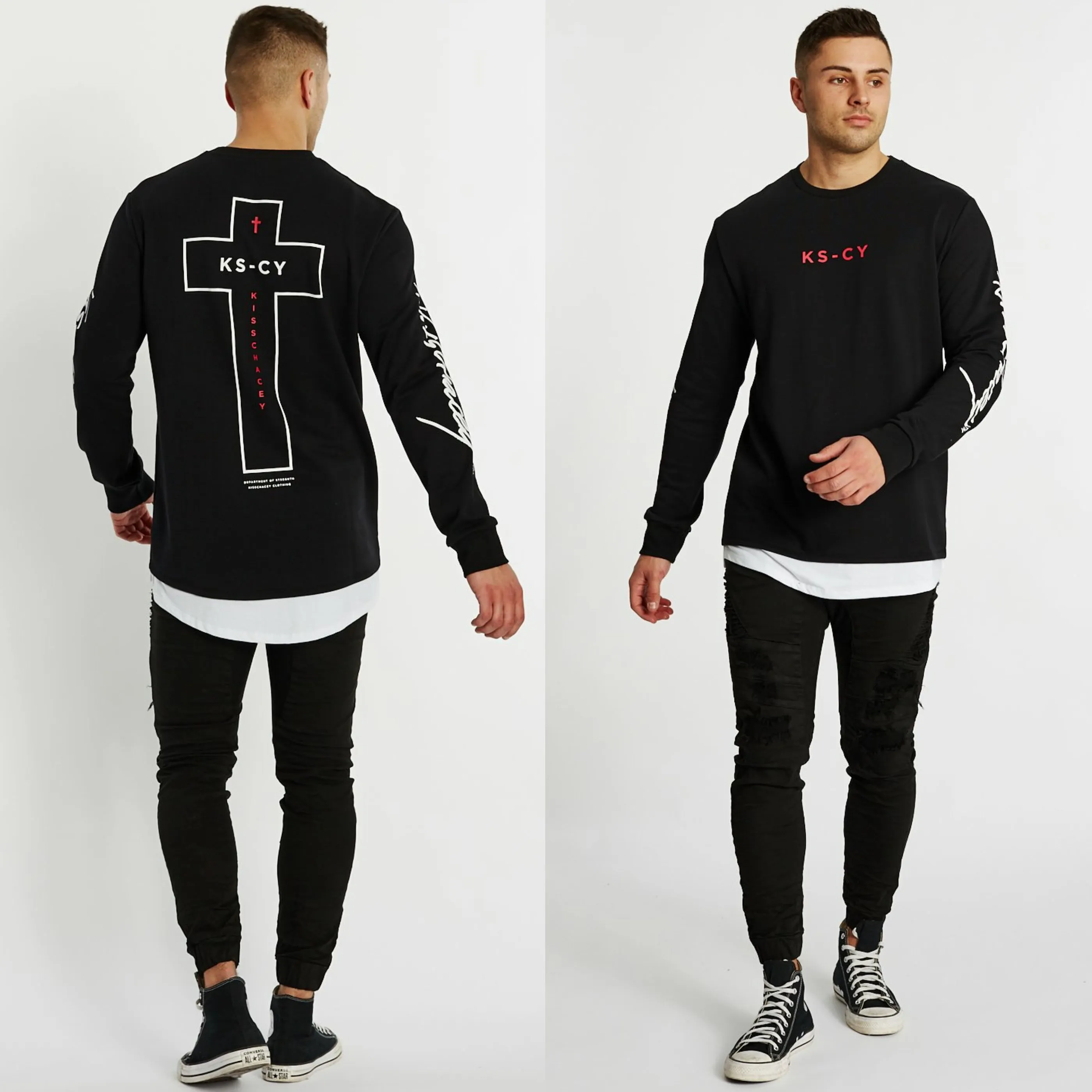 Kiss Chacey MENS FORTUNA LAYERED HEM SWEATER - JET BLACK