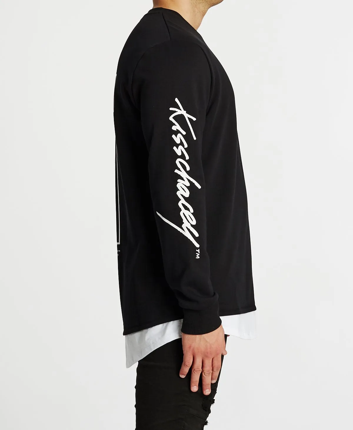 Kiss Chacey MENS FORTUNA LAYERED HEM SWEATER - JET BLACK