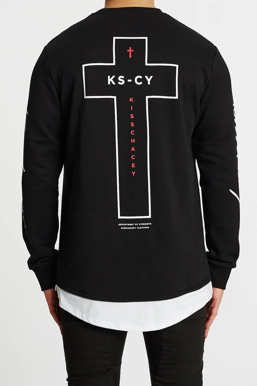 Kiss Chacey MENS FORTUNA LAYERED HEM SWEATER - JET BLACK