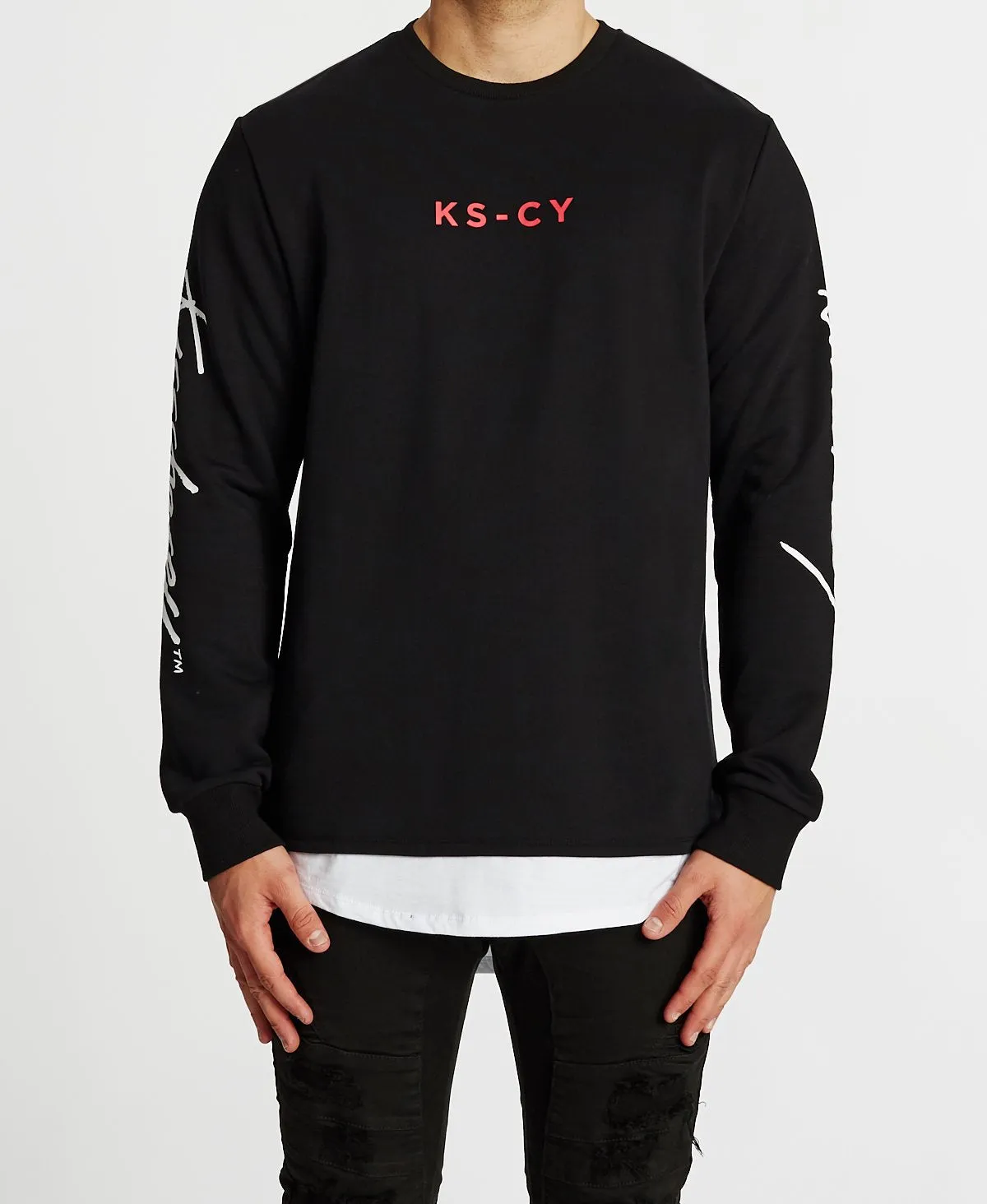 Kiss Chacey MENS FORTUNA LAYERED HEM SWEATER - JET BLACK