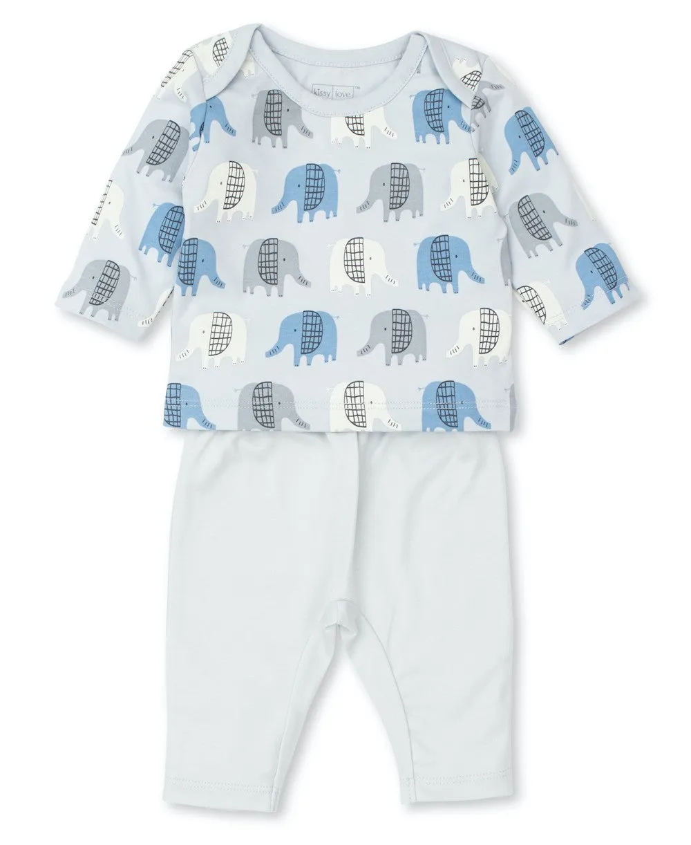 Kissy Kissy Love Baby Boys Blue Edgy Elephants Pant Set