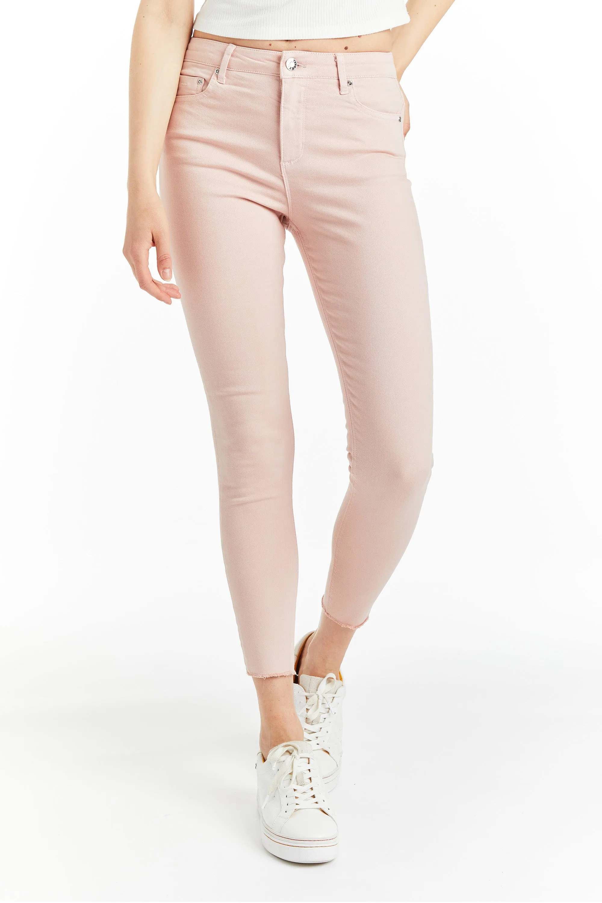 Mona - High Rise Color Denim Skinny Crop Fray