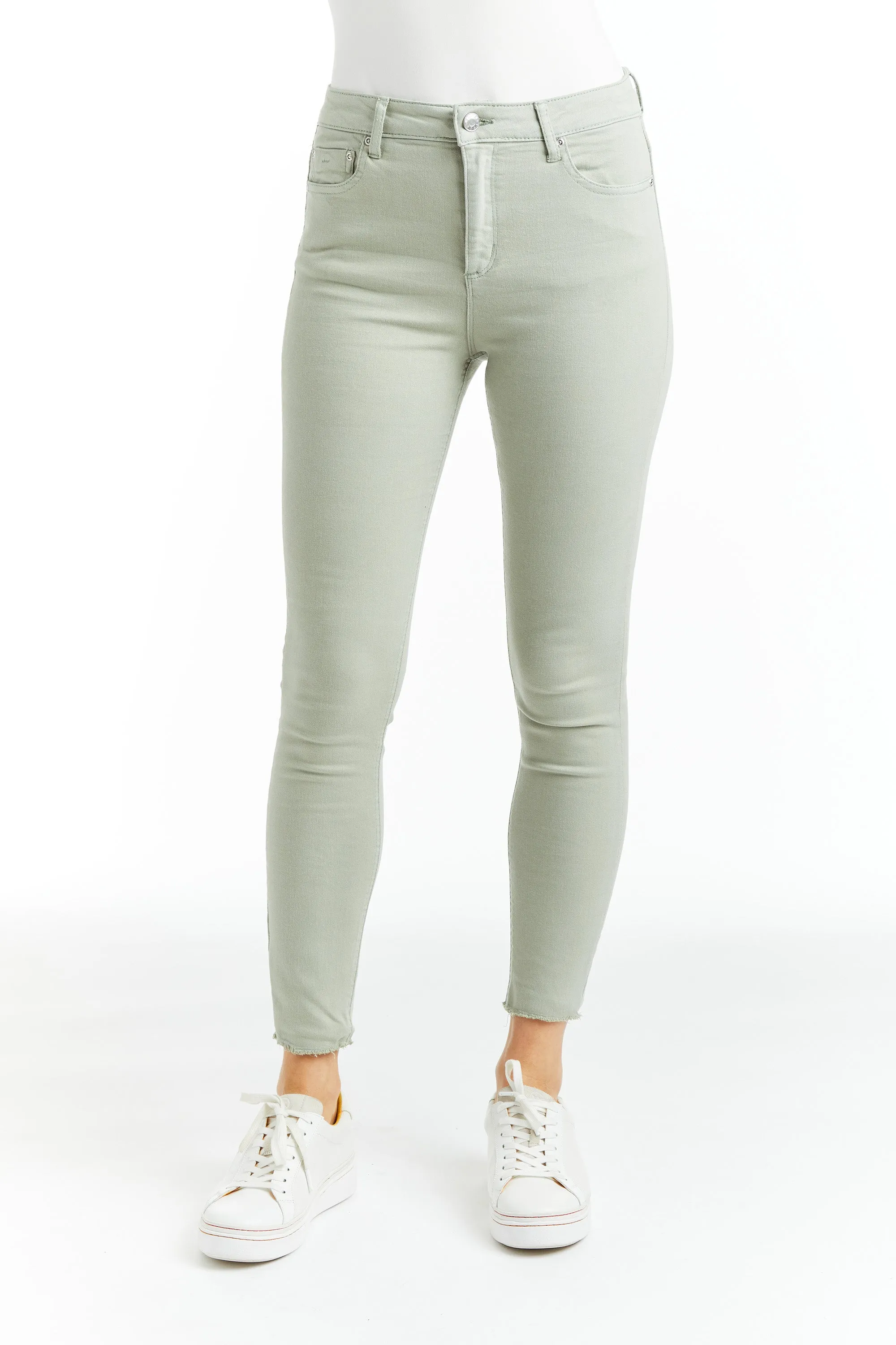 Mona - High Rise Color Denim Skinny Crop Fray
