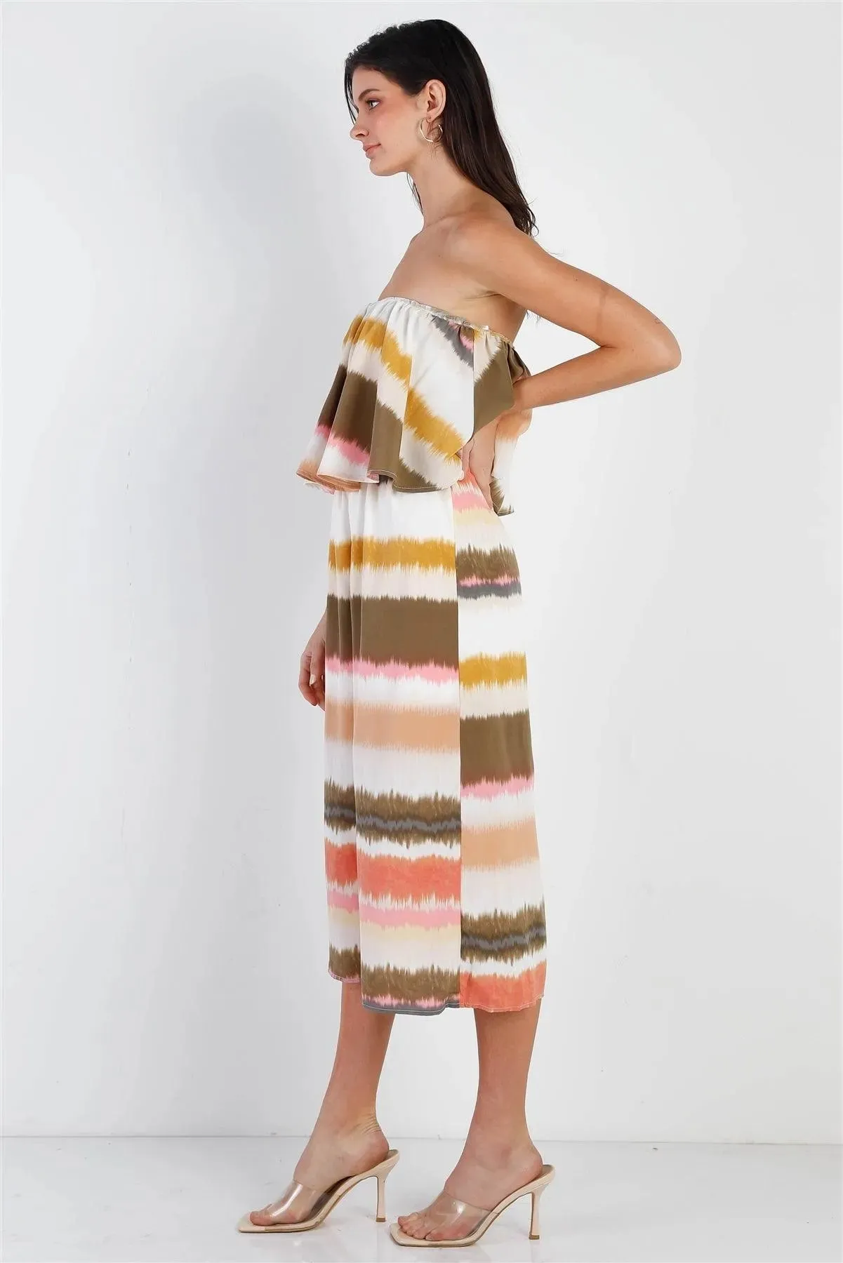 Multi Color Tie-Dye Stripe Flare Top Sleeveless Jumpsuit /2-2-2