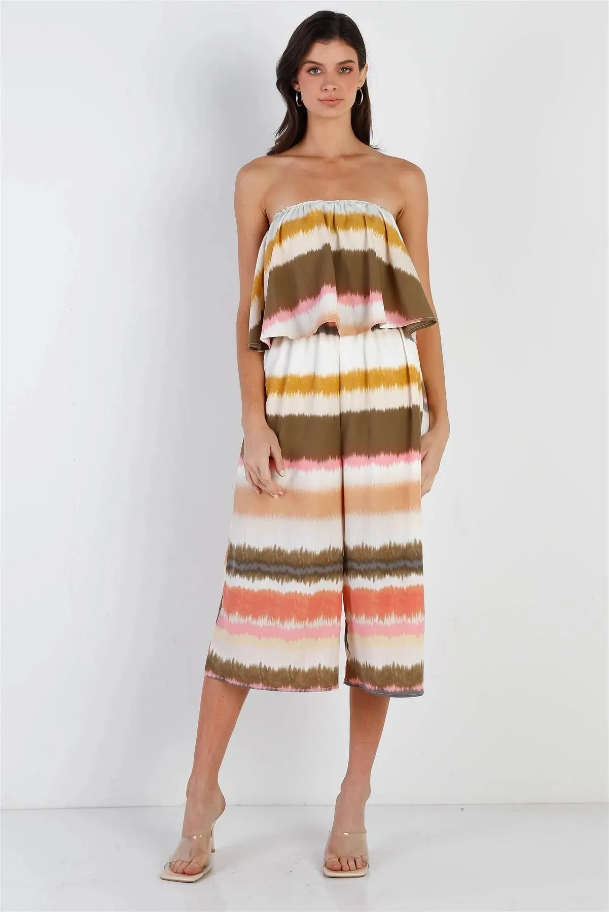Multi Color Tie-Dye Stripe Flare Top Sleeveless Jumpsuit /2-2-2
