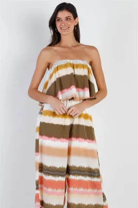 Multi Color Tie-Dye Stripe Flare Top Sleeveless Jumpsuit /2-2-2